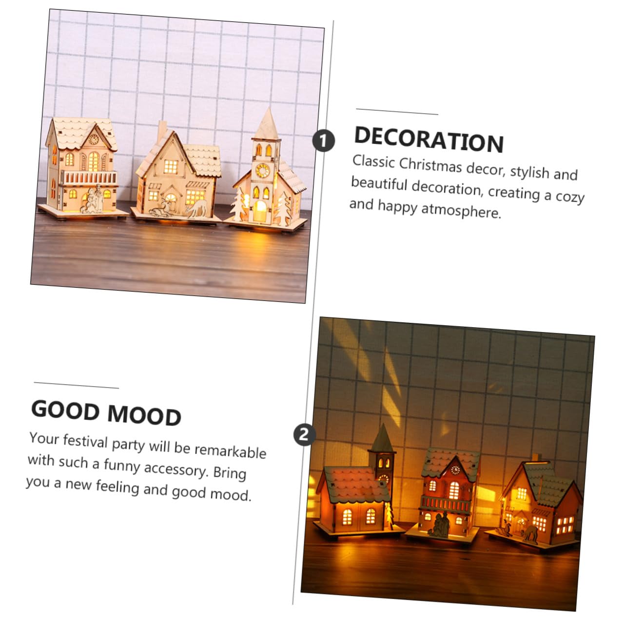Adorno Casa Madera Navidad con Luz LED Decoración Mesa Festival Navideño Regalo para Amigos y Familia Miniatura Cabaña Madera Luminosa