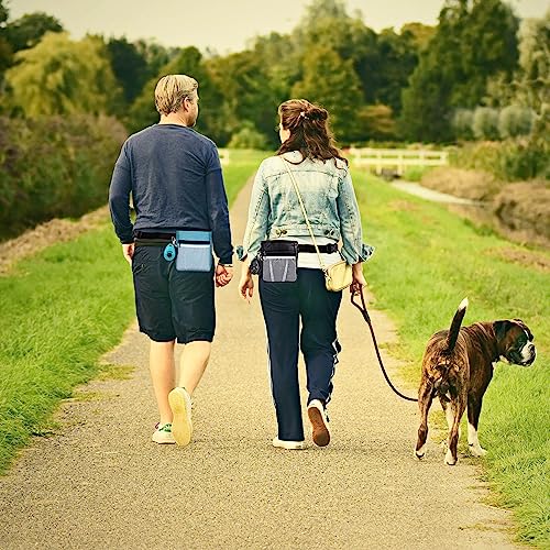 STMK Dog Treat Pouch Dog Clicker Training Kit, Dog Training Treat Pouch Dog Clicker for Training, 3 Ways to Wear Easily Carries Treat Pouches for Pet Training (Black and Light Blue)