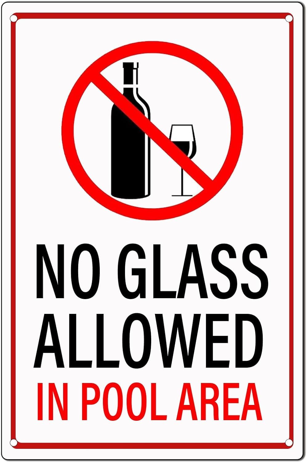 SMAZDFXX Pool Rules Funny Tin Sign No Glass Allowed In Pool Area Iron Poster Painting Metal Signs for Home Kitchen Bar Pub Cafe Farm Garden Garage Decor Accessories 8"" x12, style-7