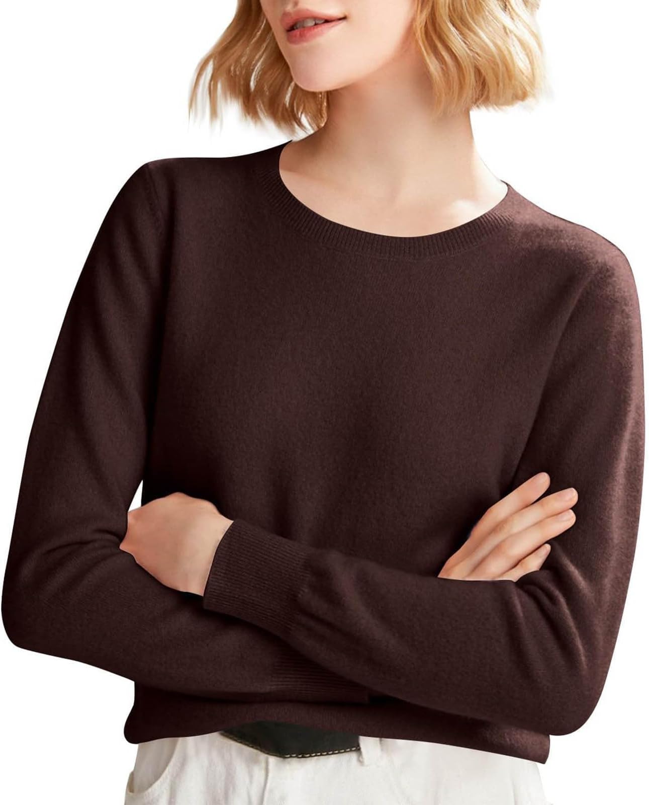 Cashmere Sweaters for Women Solid Color 2025 Fall Winter Crew Neck Long Sleeve Warm Soft Knitted Pullover
