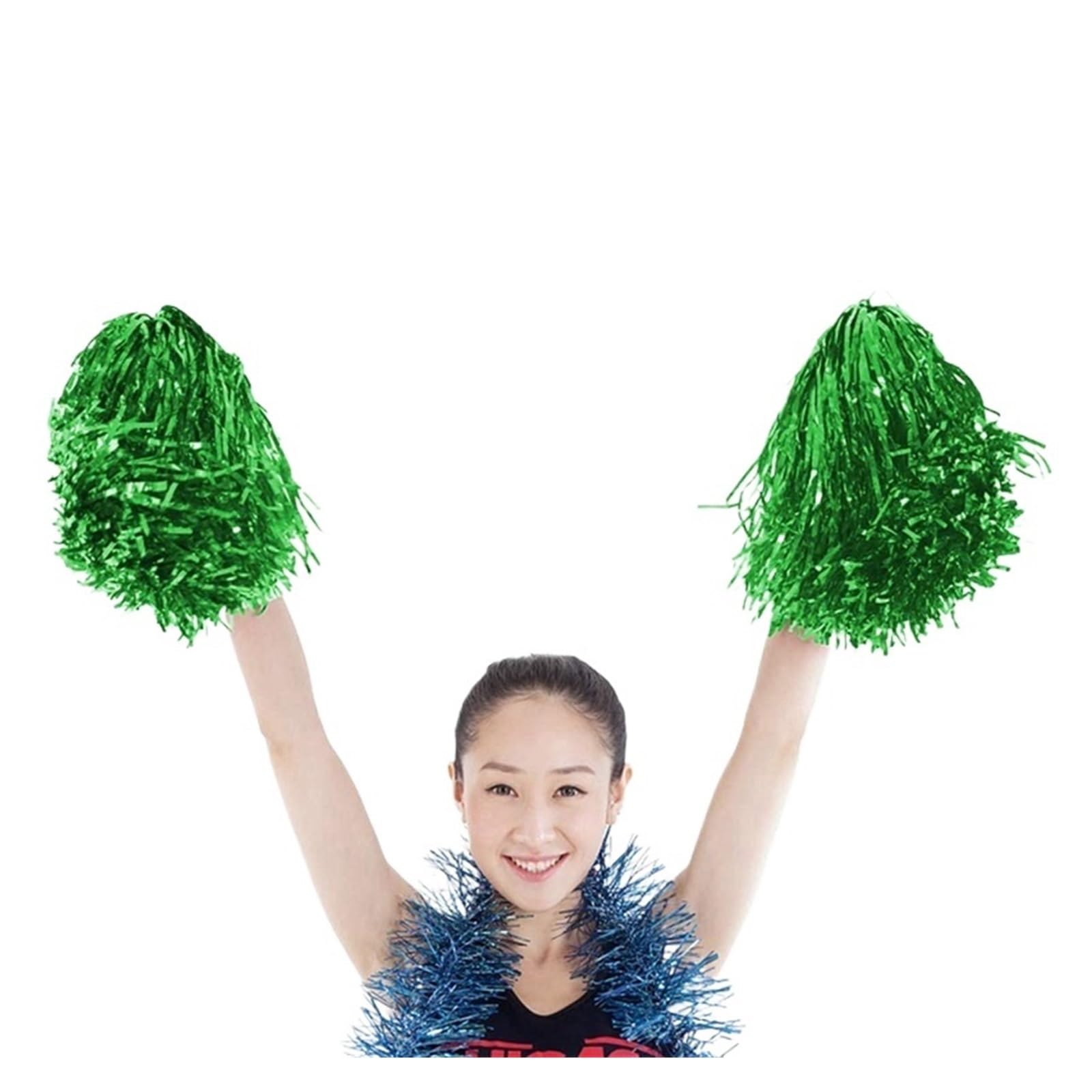 Cheer Leading Poms Lot de 48 pompons pom-pom girl en aluminium métallisé avec poignée plastique, vert