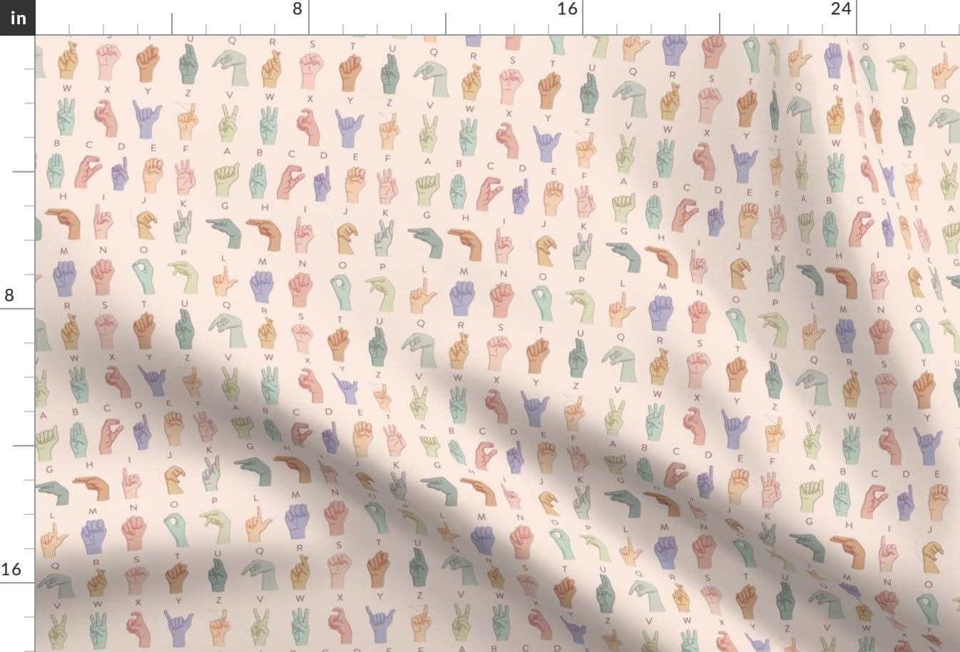 Spoonflower Fabric - Colorful ASL Alphabet Sign Language Hearing Impaired Hands Small Scale Printed on Minky Fabric by The Yard - Sewing Baby Blankets Quilt Backing Plush