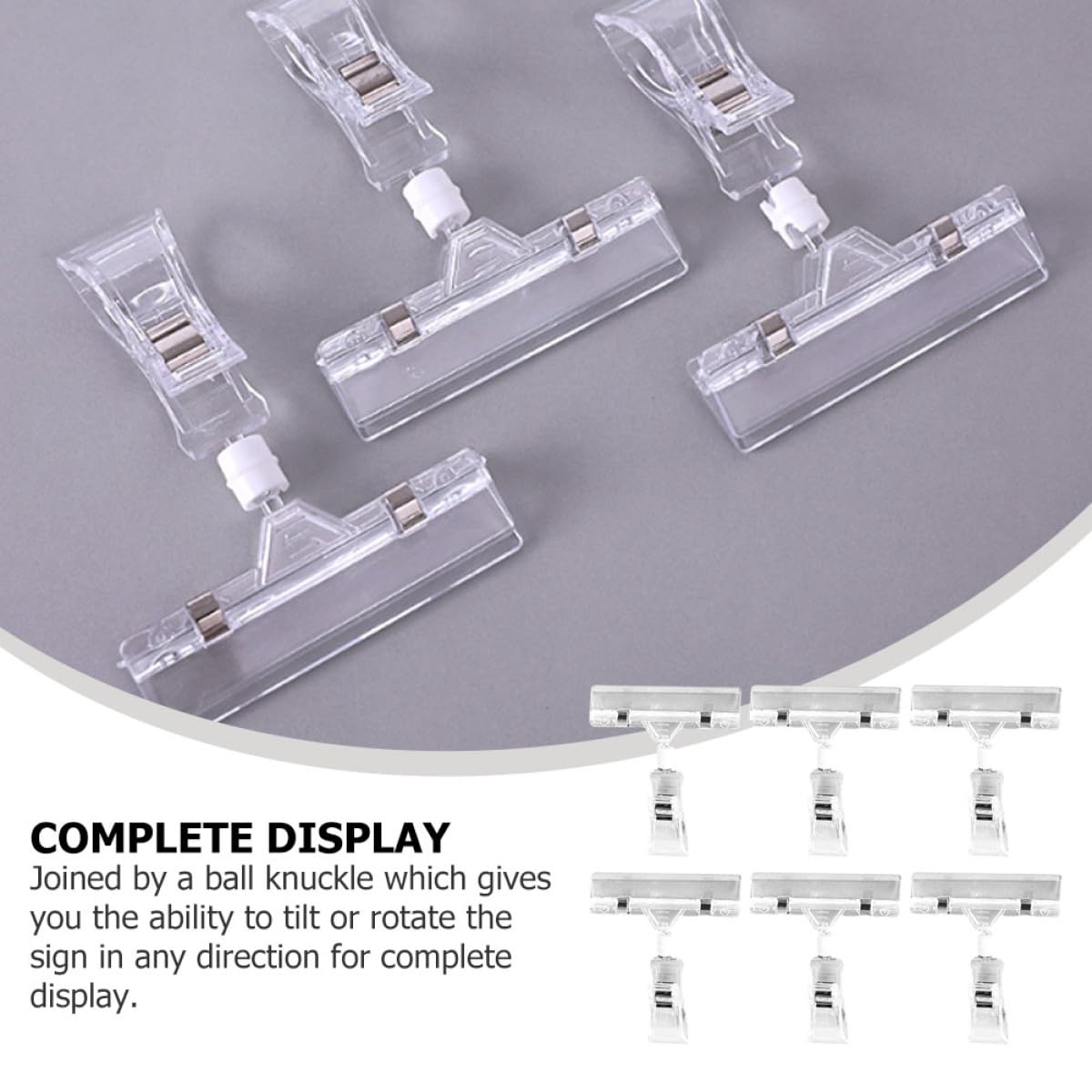 Clip Plastique Rotatif Double Tête Transparent pour Porte-étiquettes de Prix, Base Arc et Pince Plate, pour Expositions et Centres Commerciaux