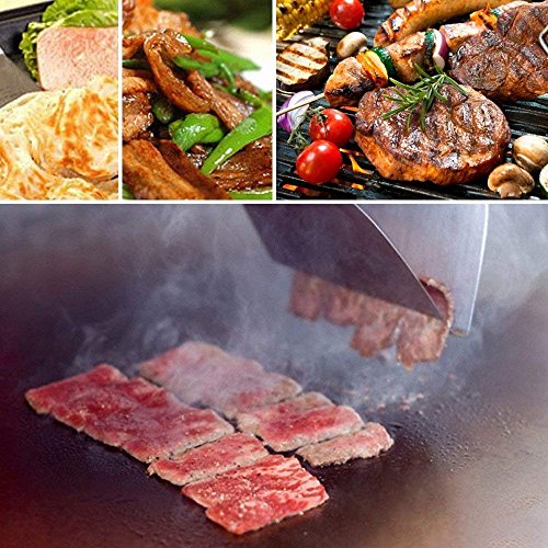 Foto von Pfannenwender-Set aus Edelstahl, Koch- und Grillutensilien, glatte und perforierte Pfannenwender und Schaber mit Holzgriffen für Teppanyaki-Grills und Backbleche, 3 Stück