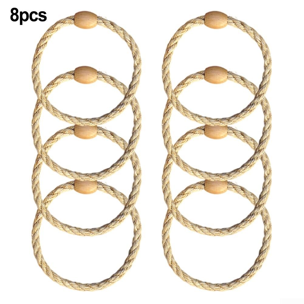 Jeu de lancer d'anneaux 8 pièces corde chanvre perles bois extérieur jardin fêtes enfants