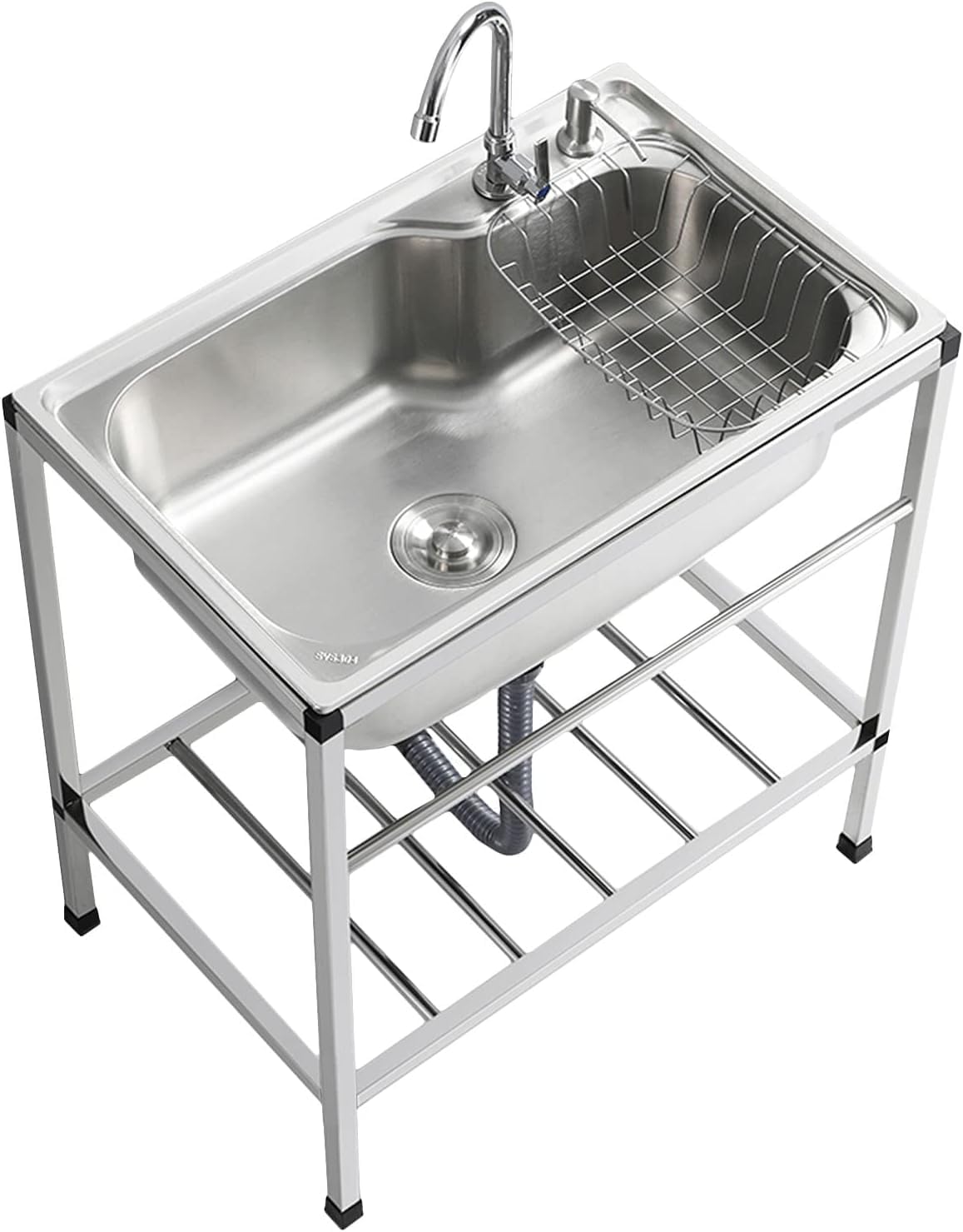 Freestanding Utility Sink, L26.7"x H33.46" Stainless Steel Utility Sink with Washboard Set with Bracket and Drain Kit for Laundry Room, Utility Room, Garage, Basement, Outdoor and Indoor