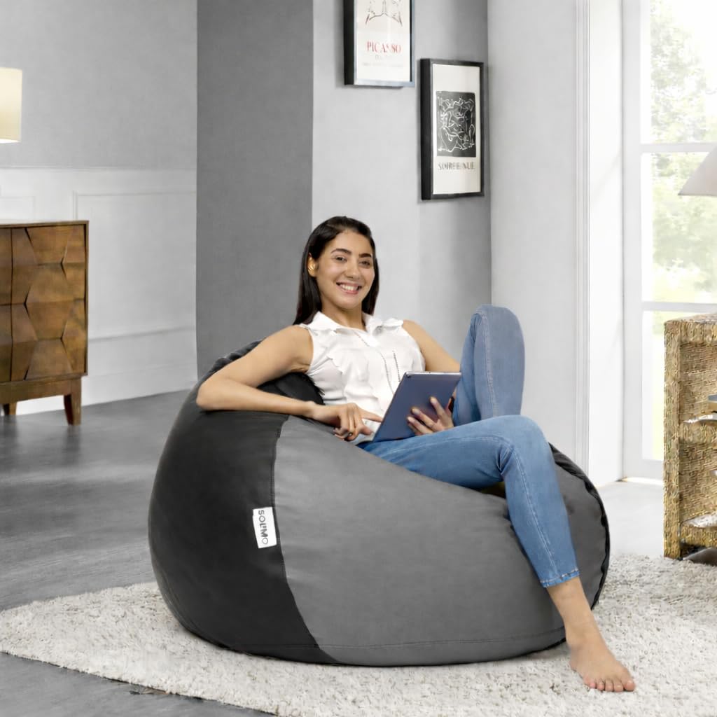 Amazon Brand - Solimo Faux Leather 6XL Bean Bag Cover Without Beans, Classic Bean Bags Cover with Handle & Zipper, Bean