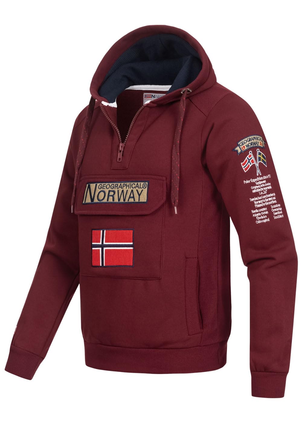 Geographical Norway da Uomo Felpa con Cappuccio Mezza Zip con Cappuccio e Marsupio Felpa con Cappuccio a Maniche Lunghe per Il Tempo Libero Casual Produzione BANS