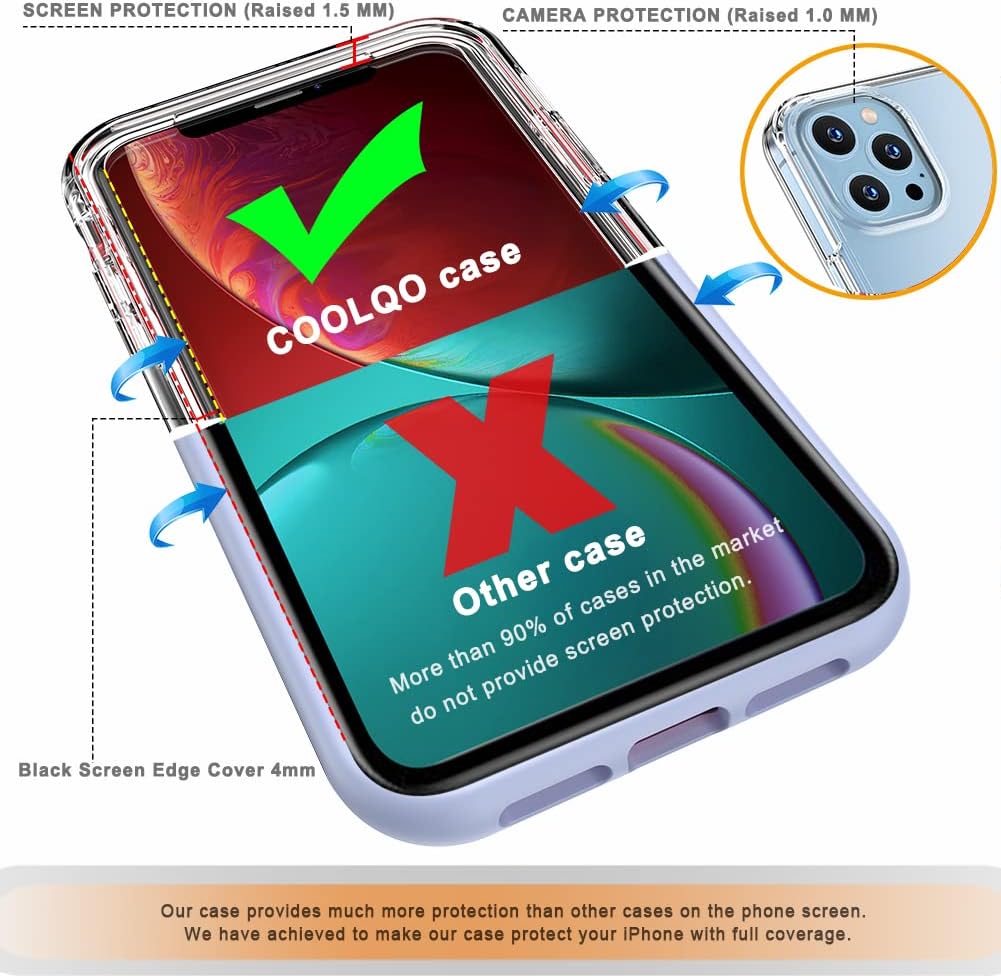 COOLQO Compatible for iPhone 12 Pro Max Case 6.7 Inch, and [2 x Tempered Glass Screen Protector] Clear 360 Full Body Coverage Silicone Protective 13 ft Shockproof Phone Cover