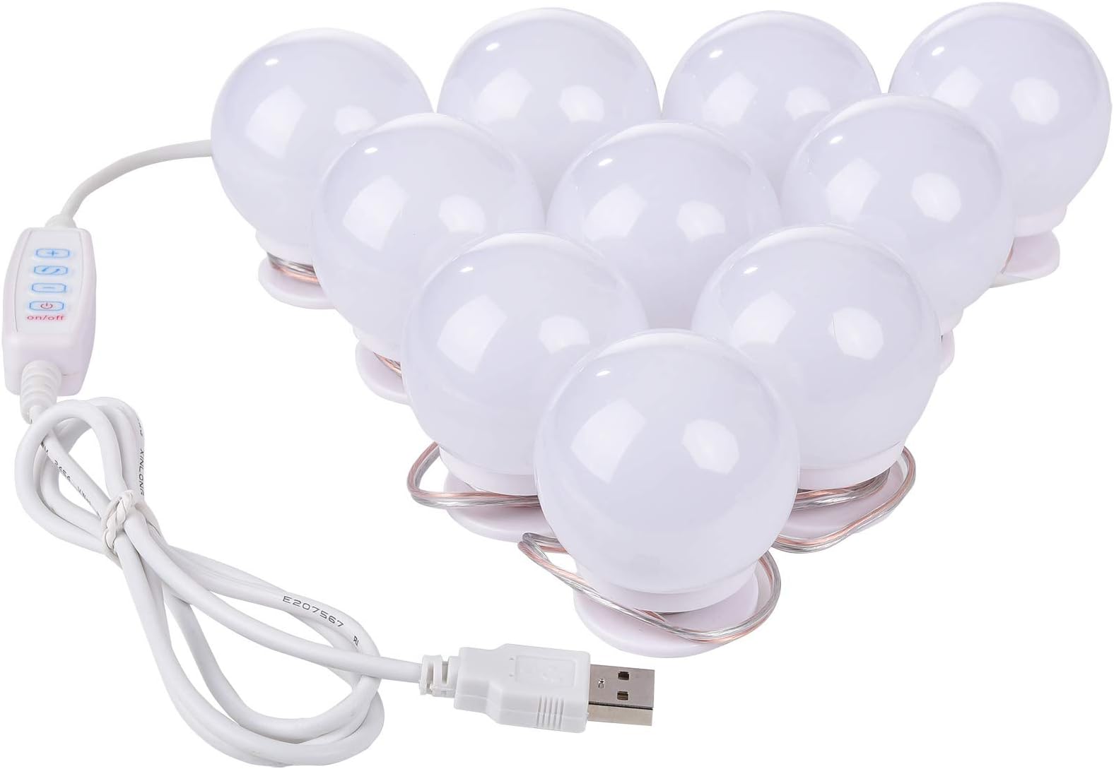3 Colors Adjustable 5V USB Power Vanity Lights Kit Hollywood Style Makeup LED Light Bulbs with Stickers Attached to Bathroom or Dressing Mirrors, Dimmable Switch, 10 Lights