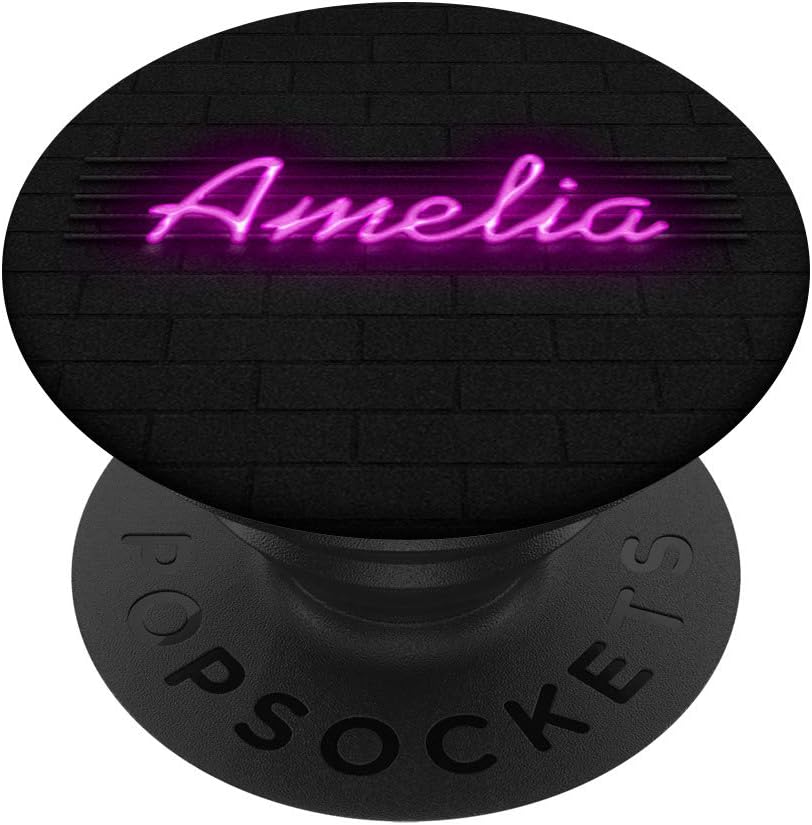 Pink Name Amelia Retro Vintage Light Sign Design For Girls PopSockets PopGrip: Swappable Grip for Phones & Tablets