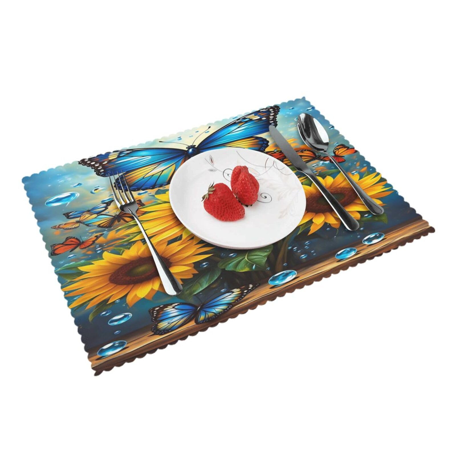 Sunflower Butterfly Placemats Set of 4 Print Table Mats Place Mats Table Decor for Kitchen Dining 12X18 in