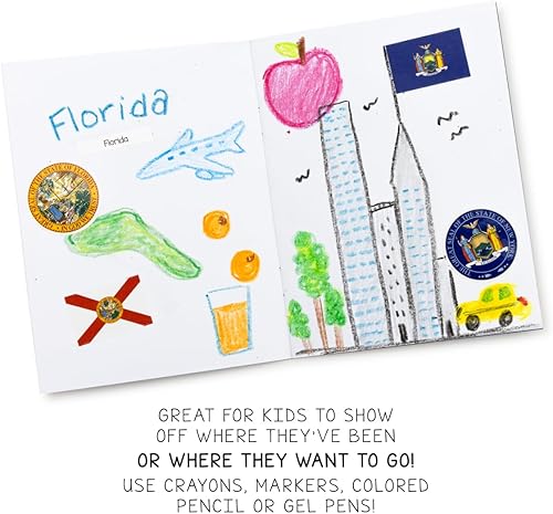 Miniatura 5 de Hygloss Productos 10 libros de pasaporte en blanco con 108 banderas y sellos de Estados Unidos, para niños y profesores, incluye las 50 banderas y