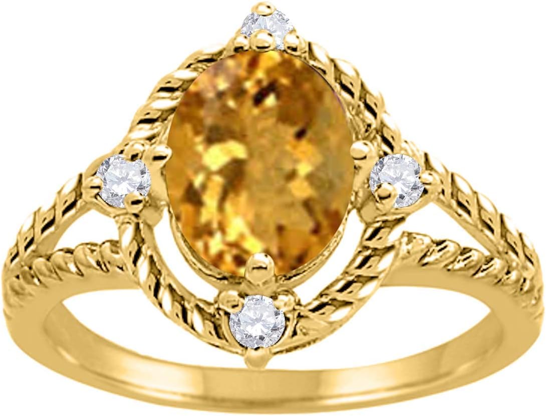 MauliJewels 1.85 Carat Oval Cut Citrine and Diamond Ring for Women, Prong Setting, 10K Solid Yellow Gold Wedding Jewelry