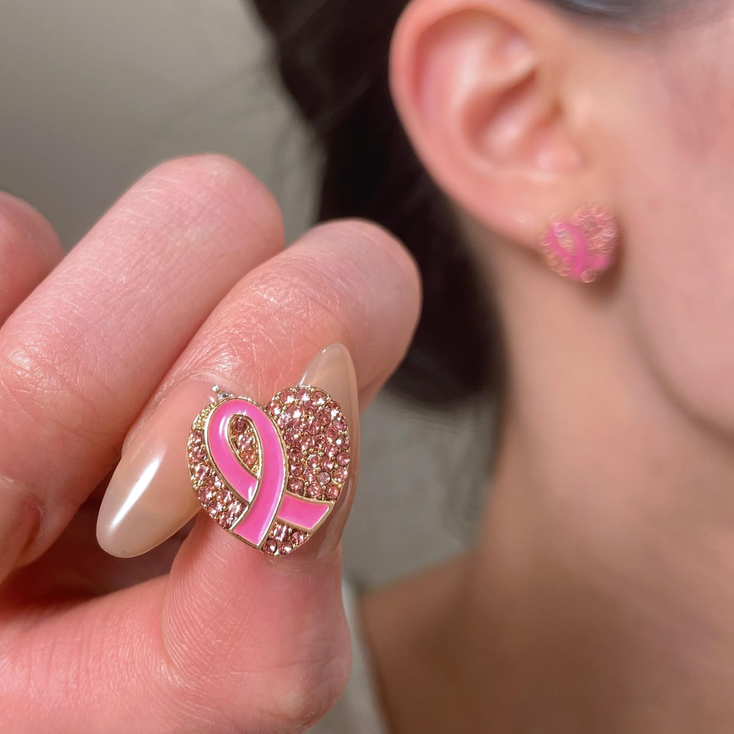 Breast Cancer Awareness Stud Earrings For Women, Pink Ribbon Heart Earring Breast Cancer Survivor Gift Support Christmas Thanksgiving Holiday Jewelry - Image 2