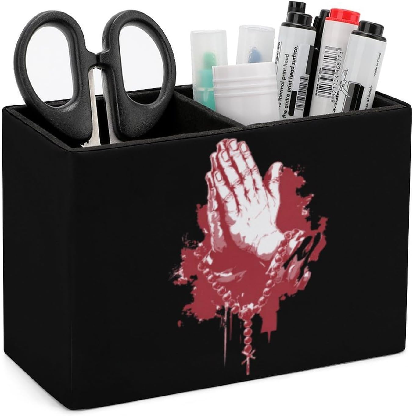 God Blessed Praying Hands Desk Organizer PU Leather Caddy Holder
