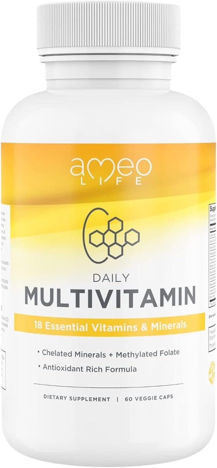 Ameo Life Chelated Daily Multivitamins for Adult Men and Women - Multi Vitamin Supplement with Zinc, Biotin, Iodine, Chromium, Manganese and Vitamins A, B6, B12, C, D and E - 60 Capsules