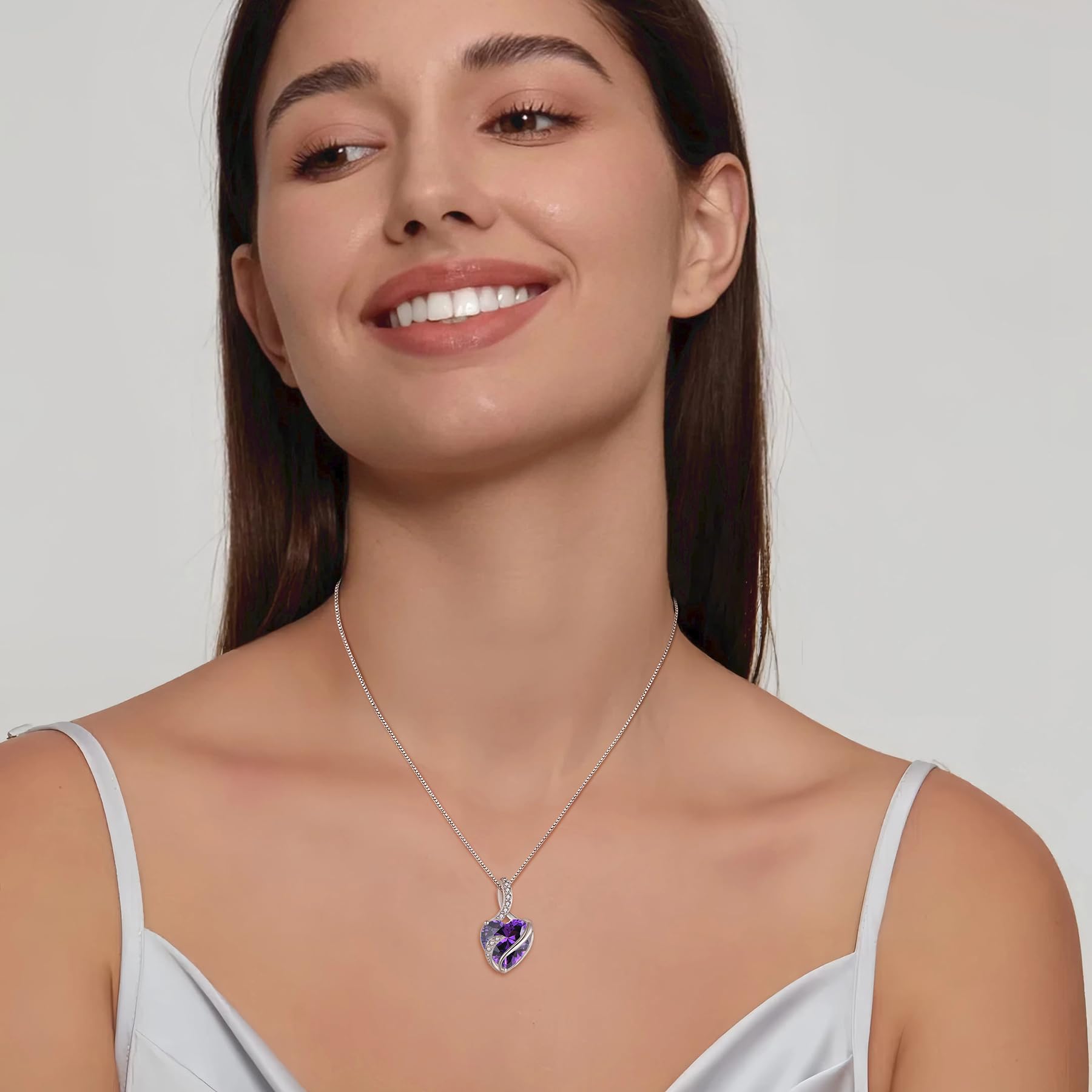 FJ Collar Mujer Corazón Piedra de Nacimiento Plata de Ley 925 Infinito Joyas Regalos para Mujer Novia Esposa Mamá