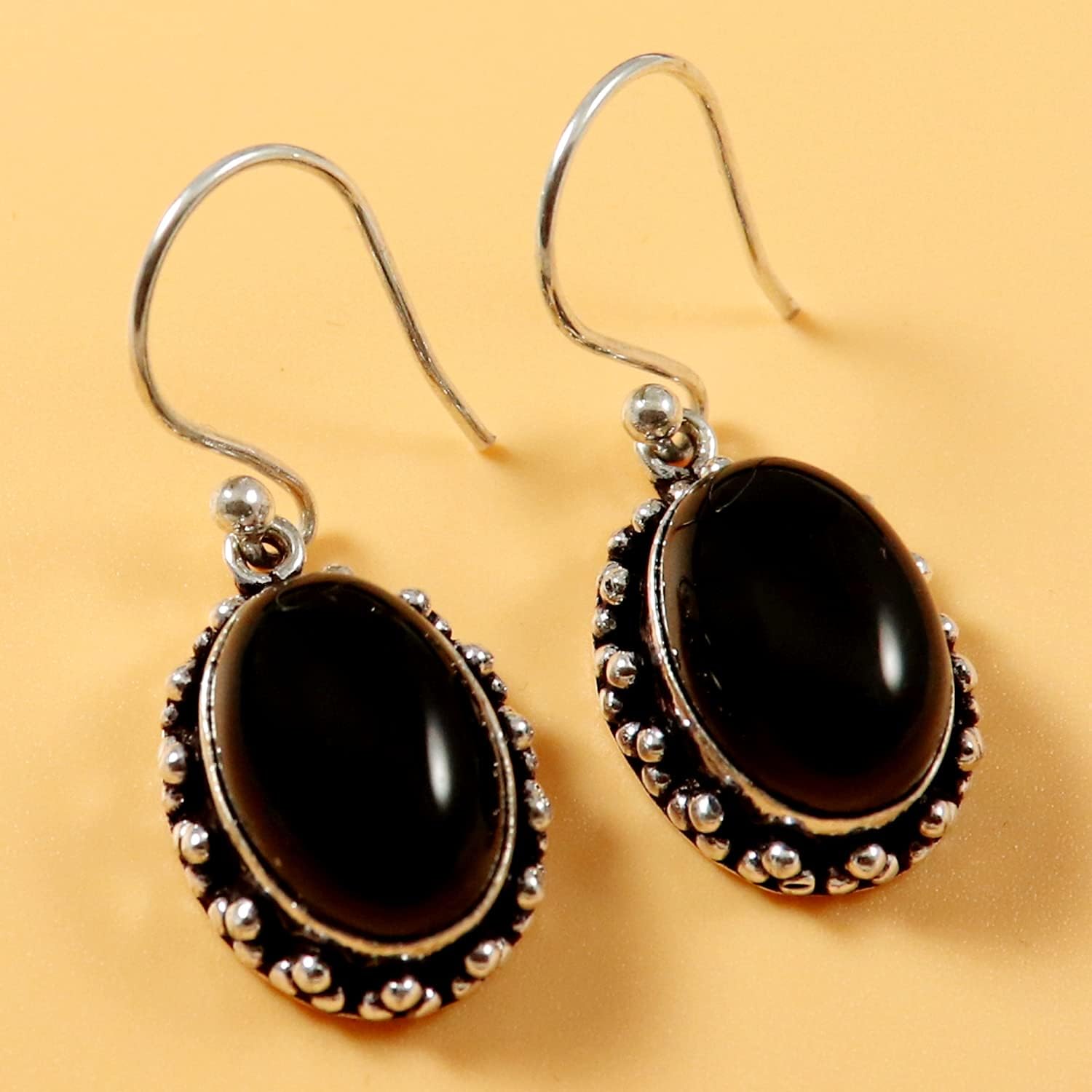 Goyal Exports Black Onyx Gemstone 925 Sterling Silver Drop Dangle Earring Jewlery SEG18E