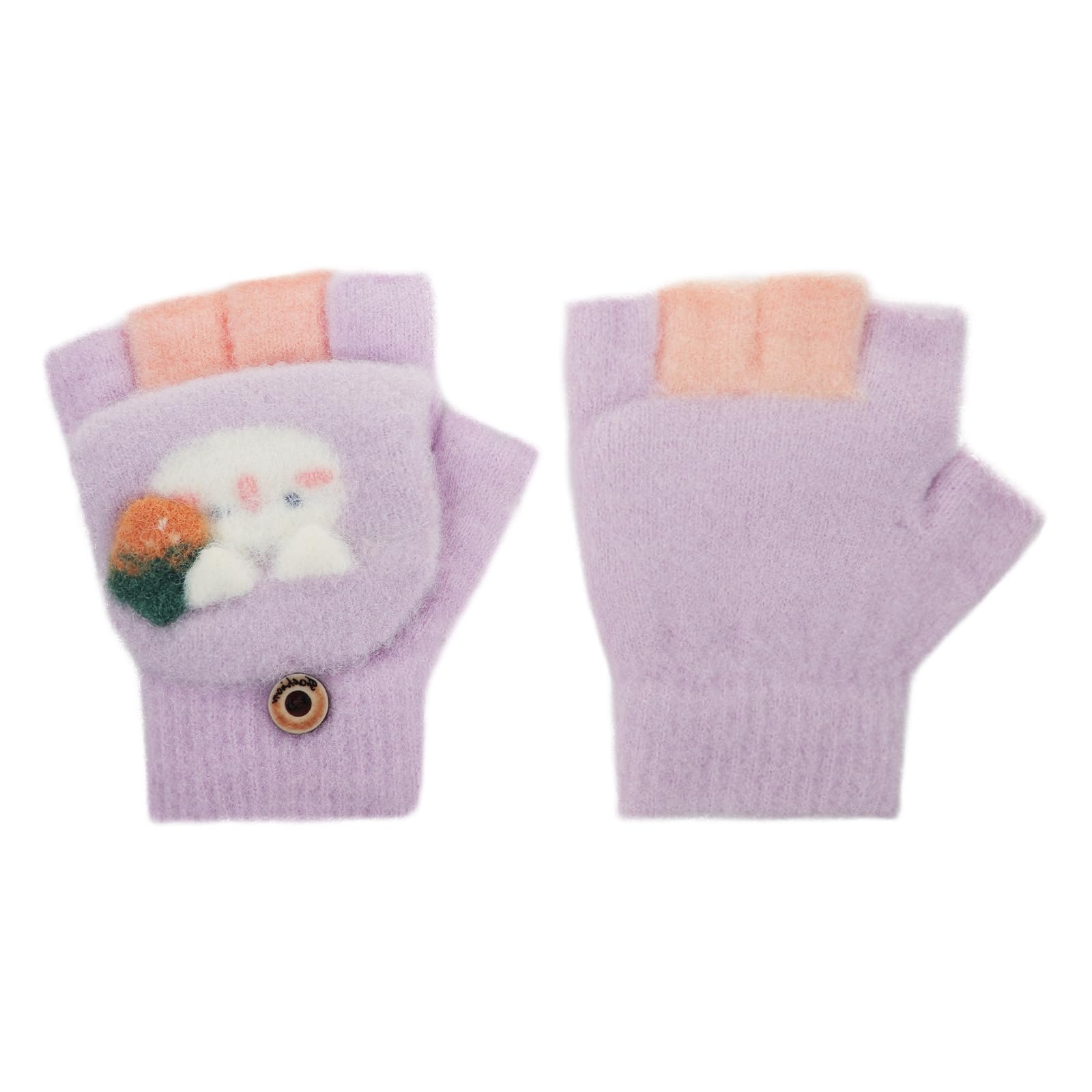 Mitaine avec Rabat pour Enfant Gants Demi-Doigts Chaudes d'Hiver 4-8 Ans