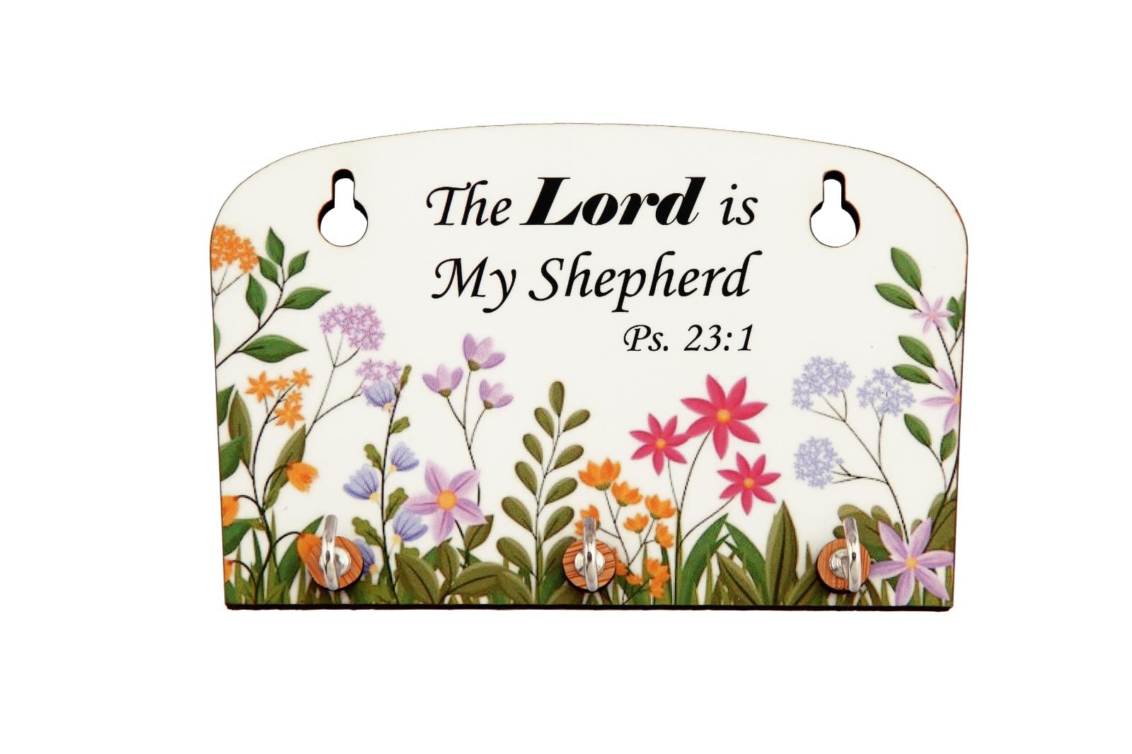 Inspirational Wooden Key Holder with Bible Verse, Wall Mount Key Hanger with 4 Hooks, Christian Home Decor Gift (Ps. 23:1)-image-16