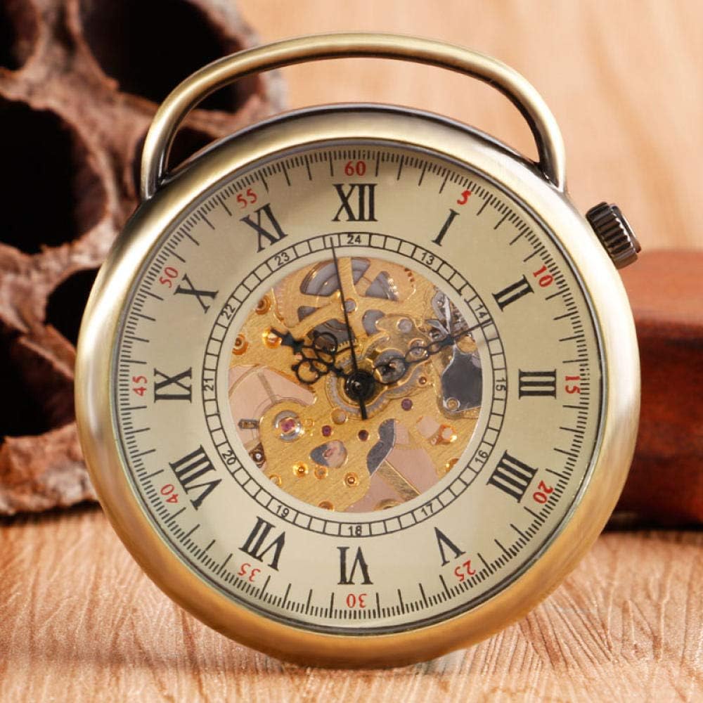 OIFMKC Pocket Watch Antique Skeleton Mechanical Pocket Watch Gear Bronze Hand Wind Relogio De Bolso with Chain Men Women Pendant Christmas Best Gift