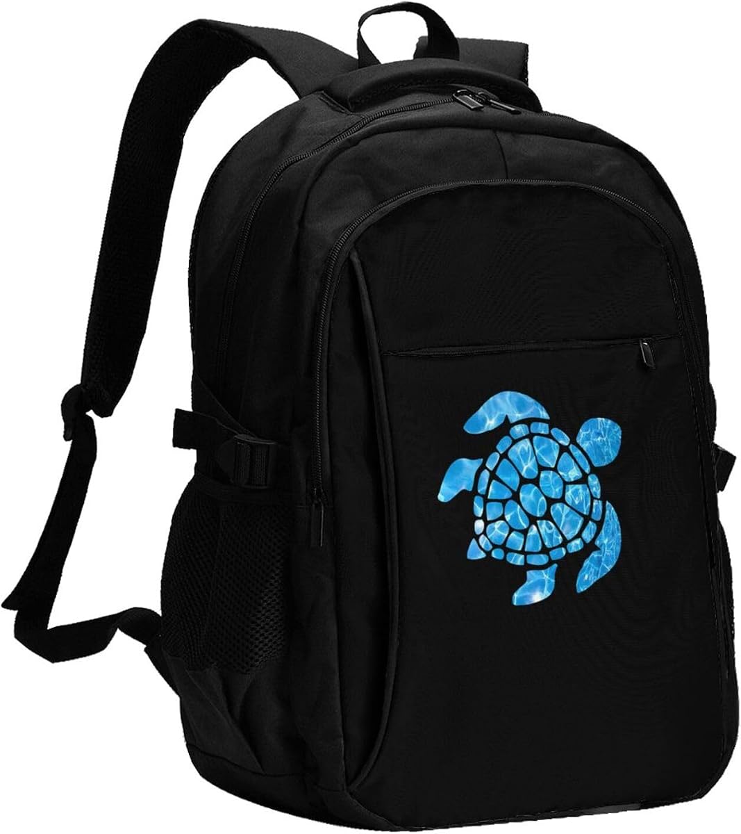 Ocean Tribal Hawaiian Sea Turtle The Trend Travel Laptop Backpack Bag with USB Charging Port 17 Inch Computer Funny Backpacks for Women Men Work College Gift,Casual Daypack,Black Large