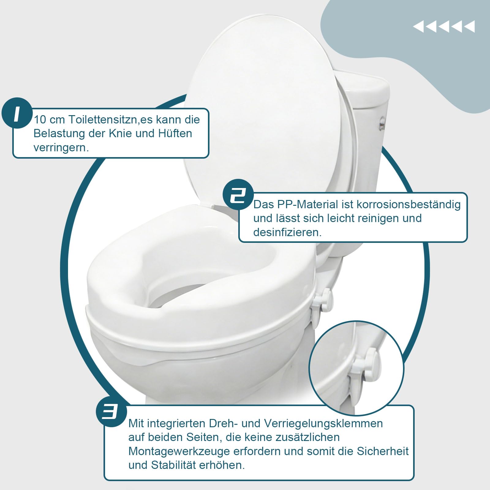 Rialzo per WC con coperchio, 10 cm, sedile WC rialzato, comodo per anziani, carico 200 kg, bianco
