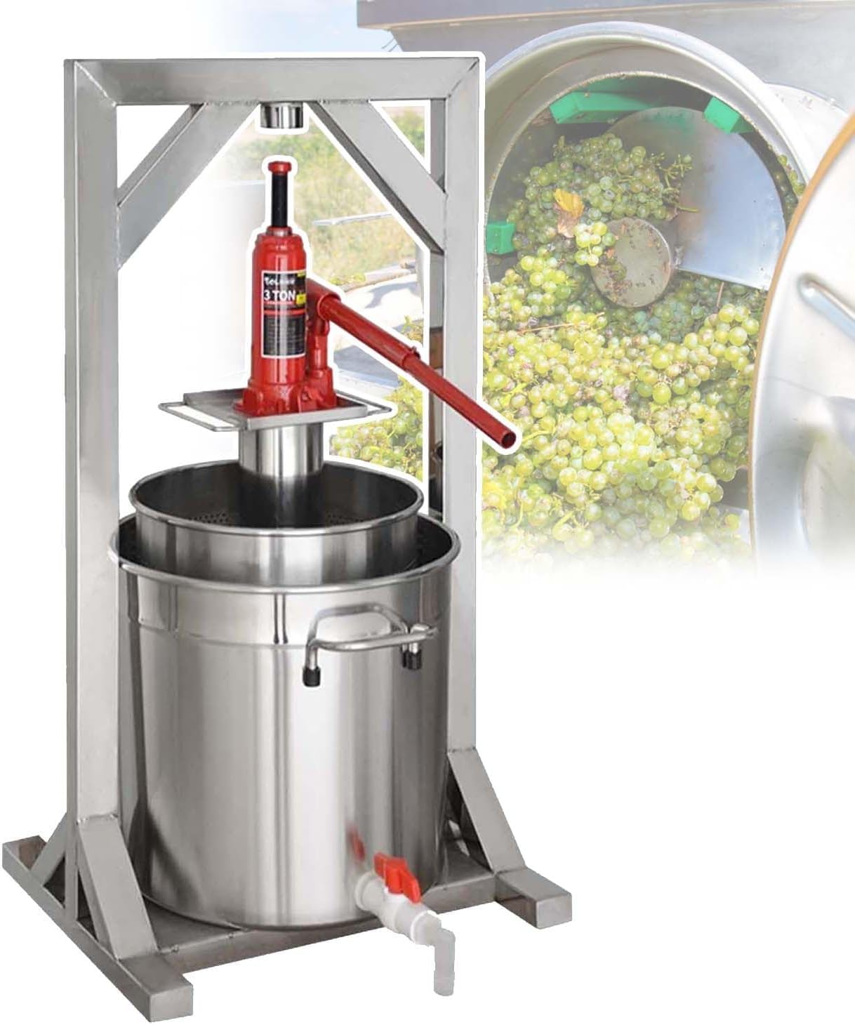 Manual Stainless Steel Cider Press with Hydraulics Stainless Steel Hydraulic Cider Wine Press Manual Fruit Press Capacity for Cider and Grape Wine Making Supplies 12L