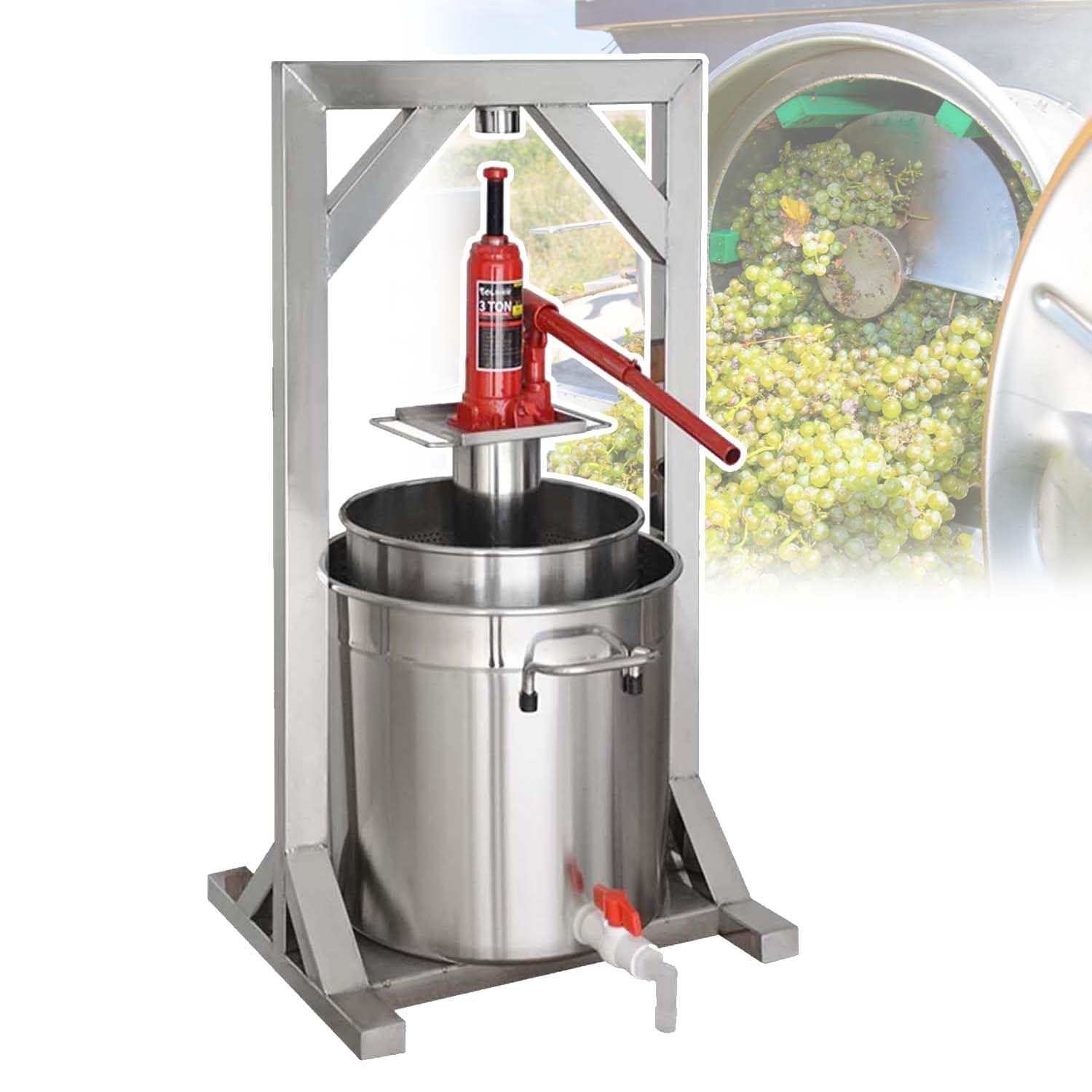 Manuelle hydraulische Obstpresse aus Edelstahl, 22 l Fassungsvermögen für Apfelwein und Weinherstellungszubehör