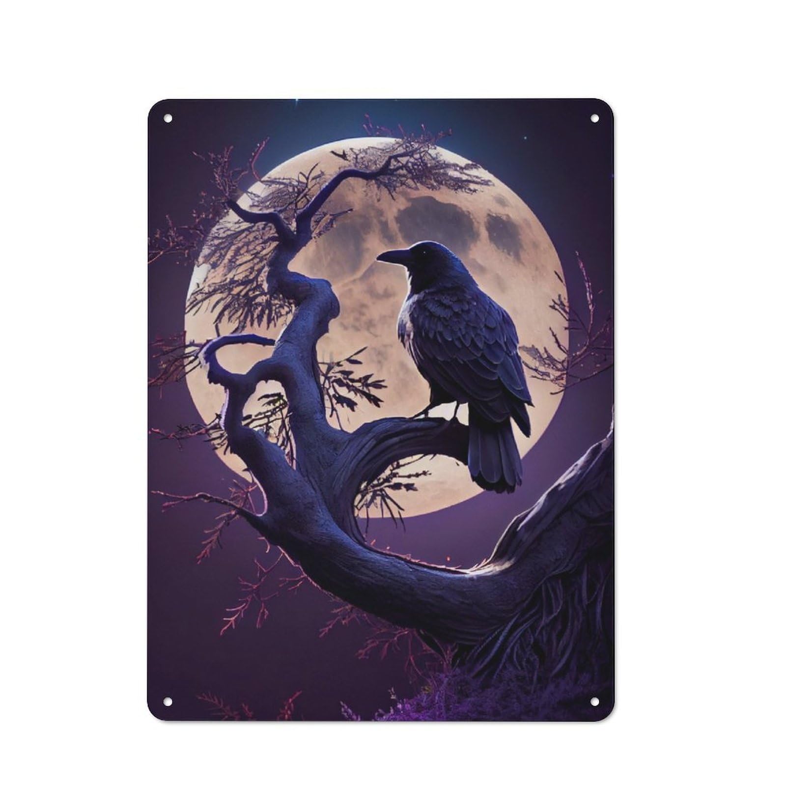 Junmoney Raven Moon Vintage Tin Sign 40X30cm For Dining Room Or Kitchen, Suited To Dining Room Decor Fans