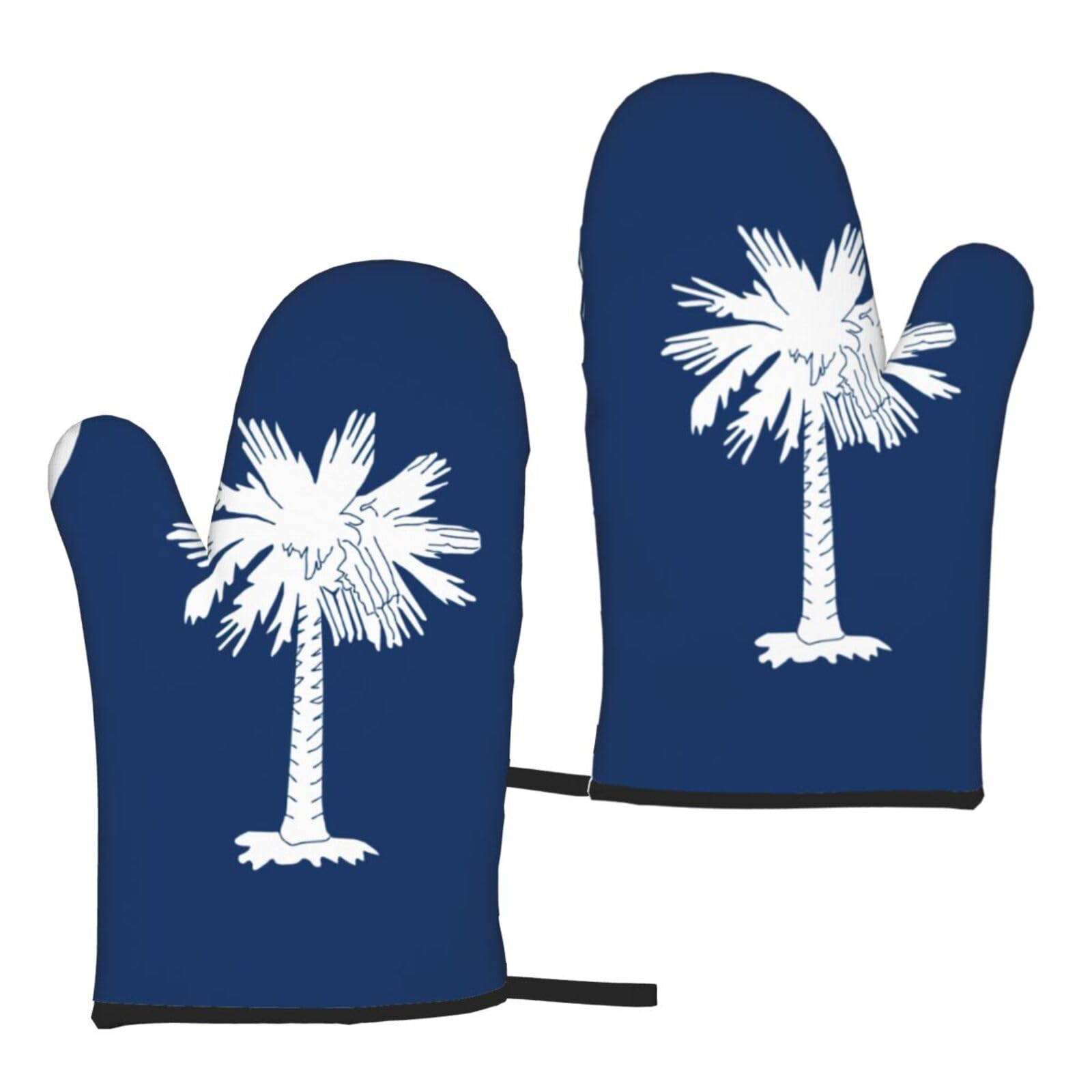 Nimongt Women's Black South Carolina Flag Print Adults Universal Fit Heat Resistant Oven Gloves Reusable Cooking Outdoor Grilling