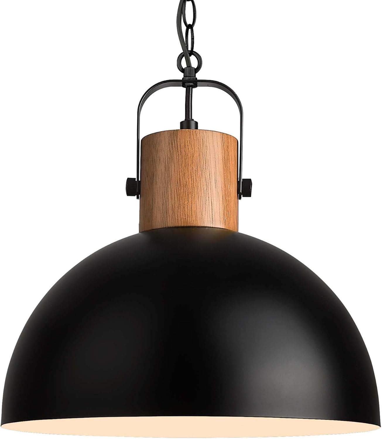 ELYONA Dome Pendant Light 16" Vintage Chandeliers Rubber Wood & Black Metal Hanging Lamp Adjustable Industrial Large Pendant Light Fixtures for Kitchen Island Farmhouse Dining Living Room Hallway