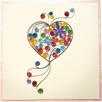 Handcrafted 3D Quilling Card Colorful Heart Design Greeting Card for Love, Valentines Day, Anniversary, Mothers Day, Fathers Day, Blank Inside, Ready to Gift, Includes Envelope