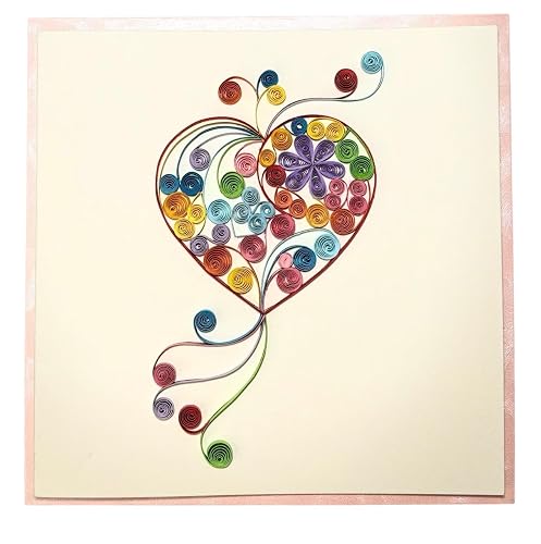 Handcrafted 3D Quilling Card Colorful Heart Design Greeting Card for