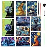 VLYX Regenbogen Kratzbilder Set, 8-Blöcke mit Stiftwerkzeugen, Tier- und Motorradmustern, Zeichnen & Skizzieren Kunstbedarf für Kinder und Erwachsene