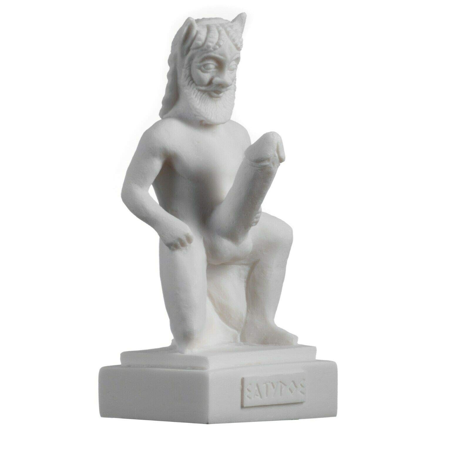 BeautifulGreekStatues Satyr Greek Roman Mythology Statue Handmade Alabaster Nude Male Figure 5.5"