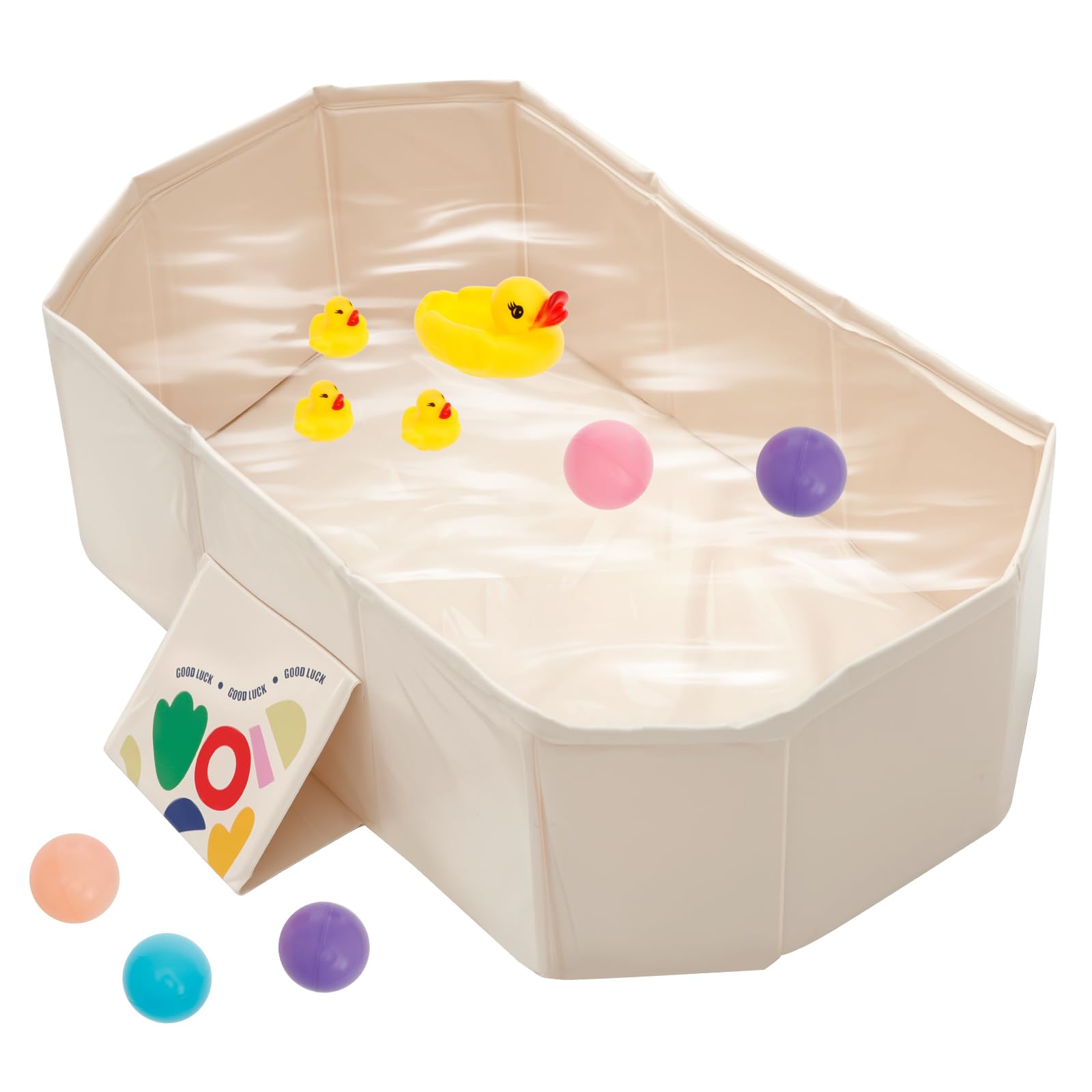 Bañera de bebé plegable, la bañera de bebé plegable con desagüe y pies de soporte, para niños pequeños con 5 bolas, 2 patos, Antideslizante Bebés para Niños de 0 a 5 Años ducha portátil (Tufty White)
