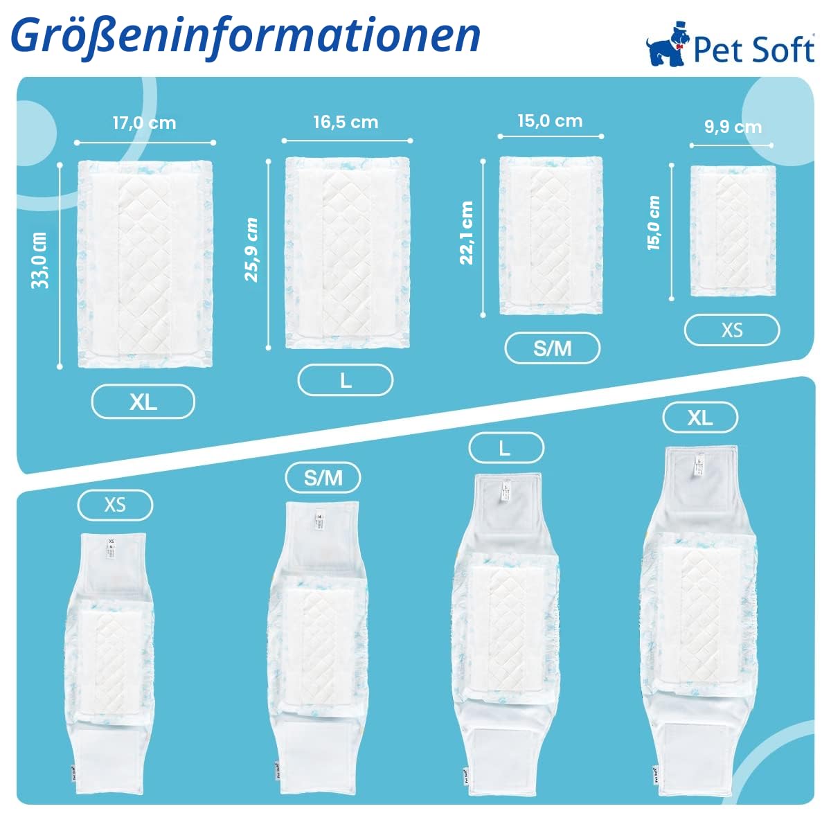 Pet Soft Einweg-Hundewindeleinlagen 100 Stück, Hundewindeleinlagen für Rüden Hündinnen mit auslaufsicherem Schutz, Hochsaugfähige Hundeeinlagen Booster-Pads für Hundewindeln (M-100)