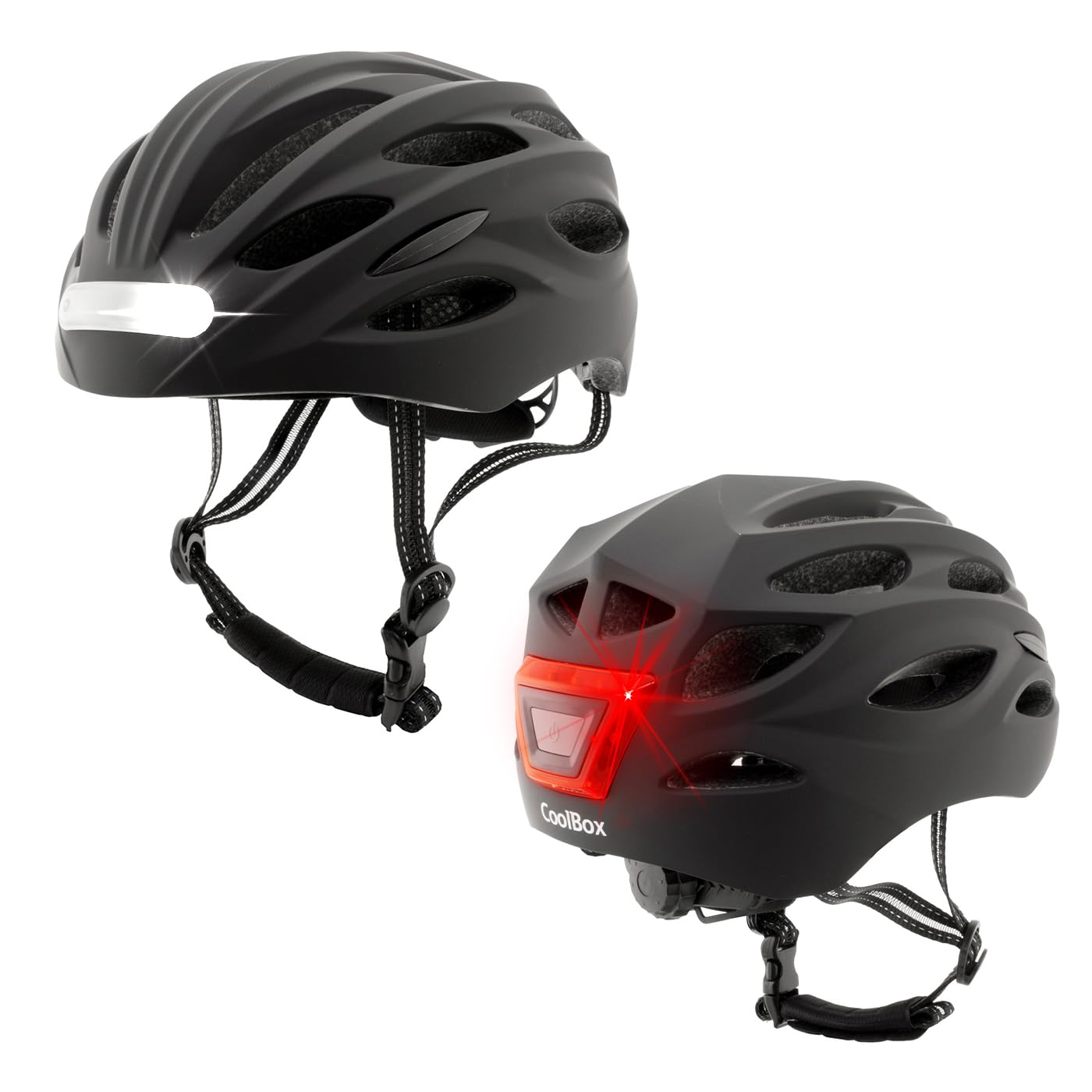 Coolbox M02 Casco Per Monopattino Elettrico O Bicicletta Nero Con Luce Led Anteriore E Posteriore. Leggero E Resistente Con Schiuma Eps E Rivestimento In Policarbonato, Design Traspirante. Taglia L-image