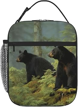 Black Bears Lunch Bag for Women Men Reusable Lunch Tote Bags Insulated Lunch Box Leakproof Lunch Pail Bag Large Capacity Cooler Food Lunch Containers for Work Travel Outdoor