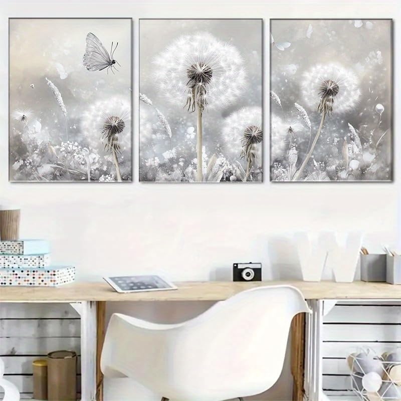 Tableau pissenlit et papillon triptyque pour une ambiance zen moderne