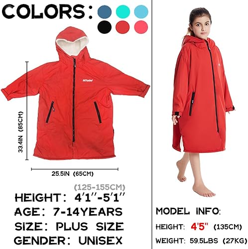 Miniatura 2 de Hiturbo Parka de natación cálida para niños bata impermeable cambiante, abrigo de natación de gran tamaño, poncho de surf con capucha, forro grueso