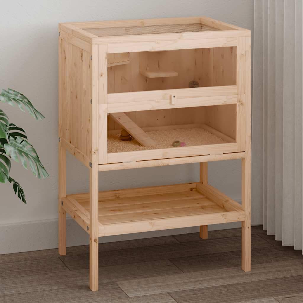 Jaula hámster madera maciza abeto 55x40x80 cm con escalera de dos niveles, techo rejilla metálica abierta, frontal acrílico transparente, estante de almacenamiento, para hámster Gerbille