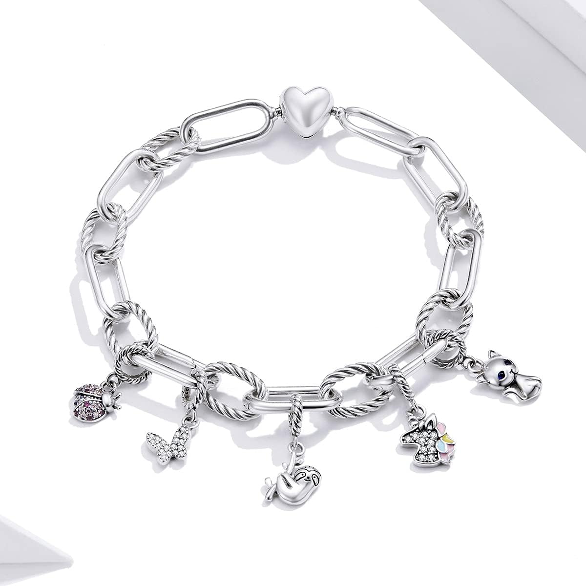 BISAER 925 Sterling Silver Charms for Bracelets Cat Dog Sloth Animal Beads Butterfly Fairy Heart Dangle Pendant Charms - Image 5