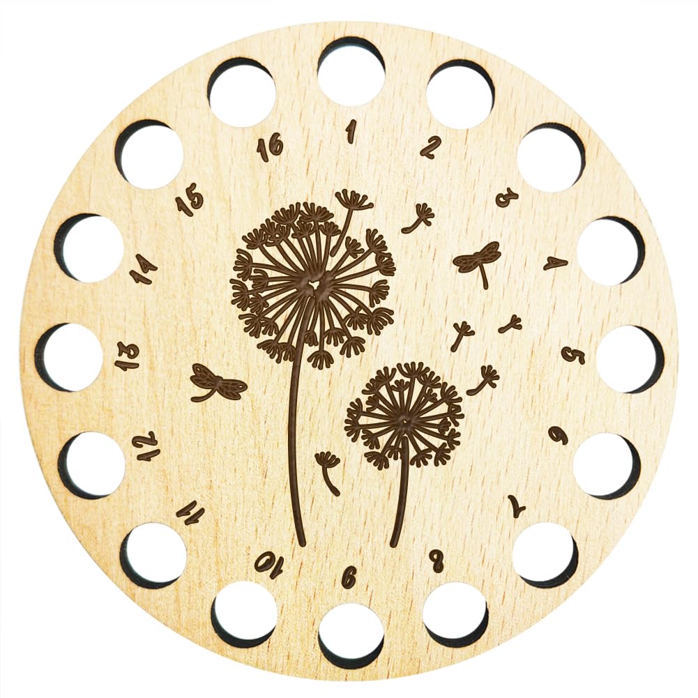 arricraft Wood Cross Stitch Floss Holder, 16 Position Embroidery Thread Organizer Wooden Dandelion Pattern Sewing Floss Accessories for Cross Stitch Crochet Spool Needlework