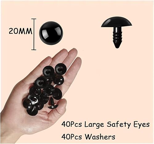 Miniatura 9 de Zhbrchz Ojos de seguridad de plástico negro de 0.94 pulgadas, 80 unidades, con arandelas para Amigurumi, osos de ganchillo, animales de peluche,