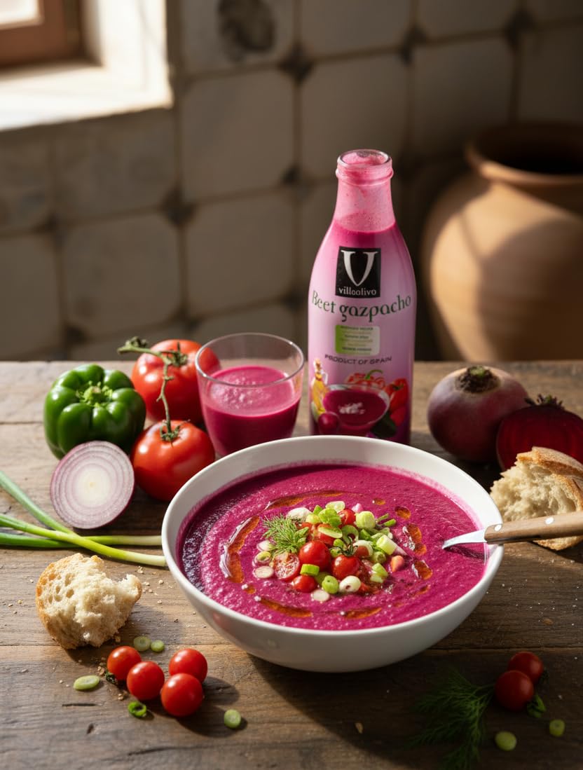 Villaolivo – Gazpacho de Remolacha 1L | Pack 6 Unidades | 100% Natural | Sin Conservantes | Receta Vegetal y Refrescante