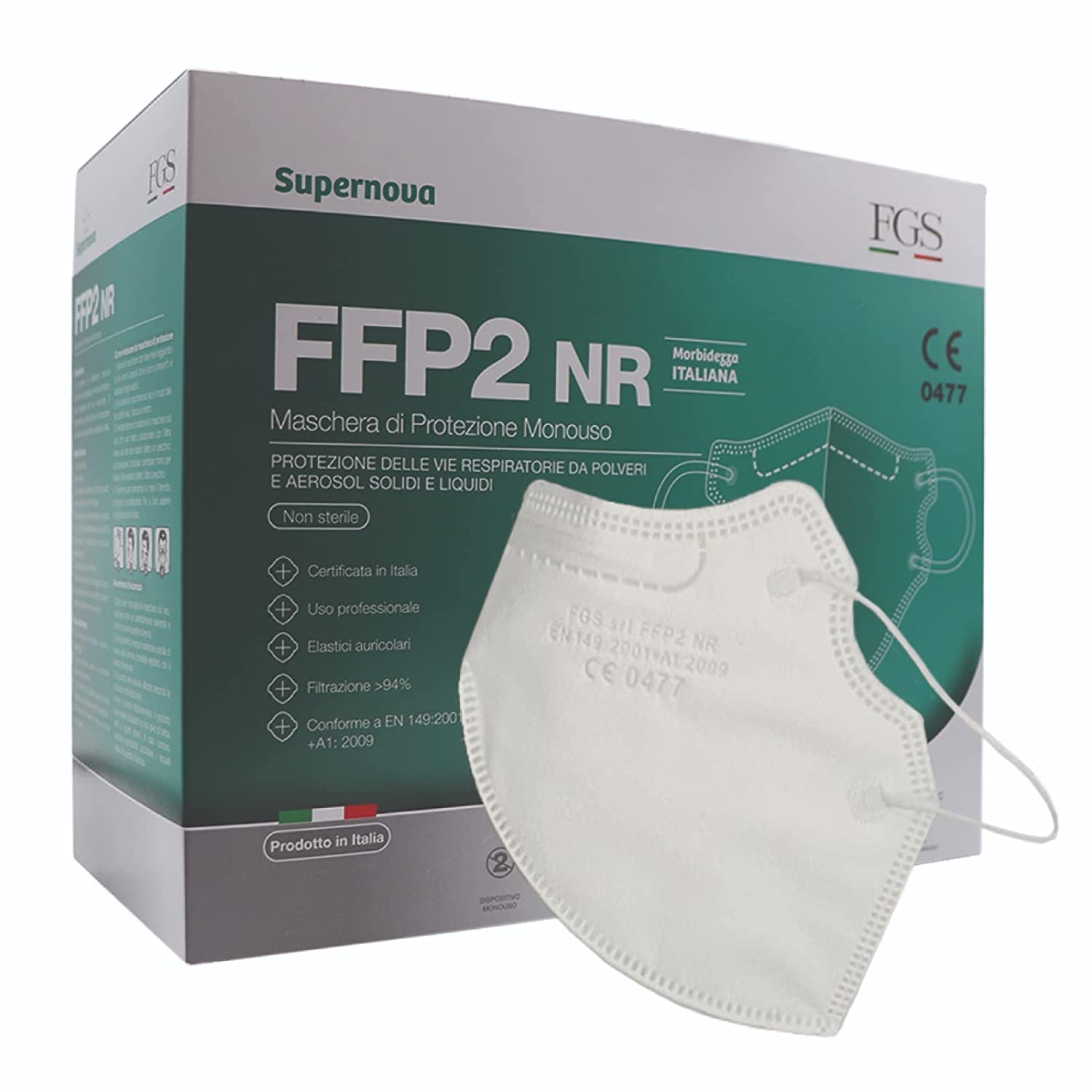 Mascarillas FFP2 Homologadas, Mascarilla ffp2 con Certificación CE0068 de Fabricación Italiana, Ffp2 en Sobre Individuale Sellados Herméticamente, Filtración 94%, 50 Unidades Blanco