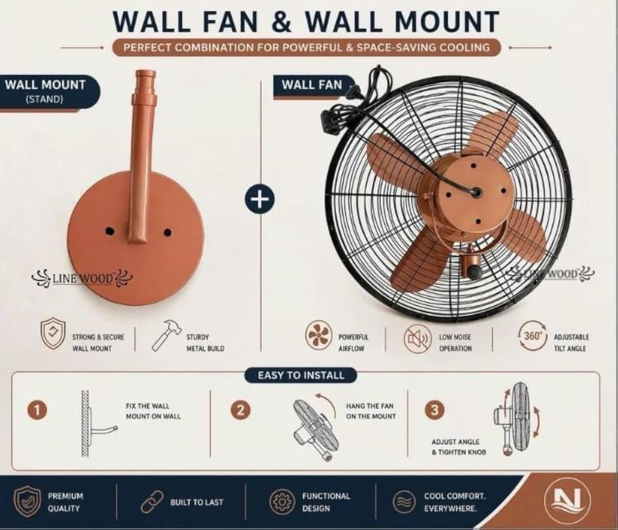 Wall Mount Fan 14 Inch Modern Metal Cooling Fan